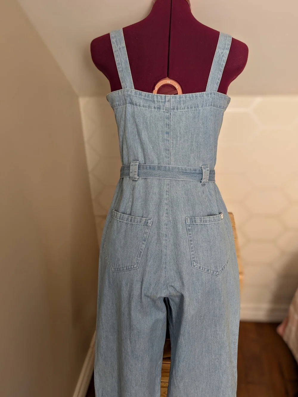 Rip Curl Light Blue Denim Button-Front Overall Shorts with Belt - Picture 5 of 6